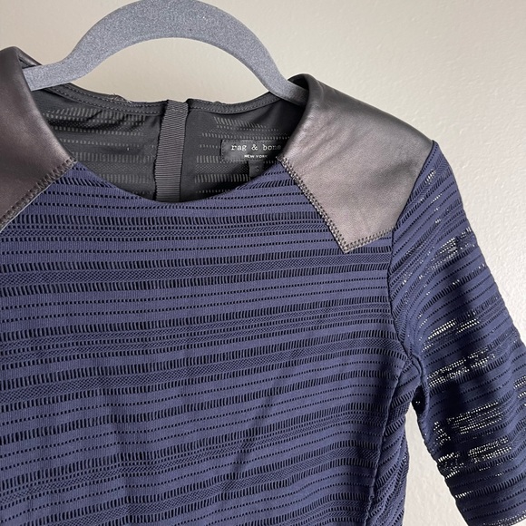 Rag & Bone Navy Mesh Top with Lamb Leather Patches - Picture 3 of 7